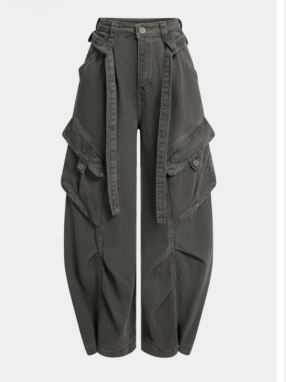 MICAS Denim Pocket Belted Wide Leg Jeans - Military Green